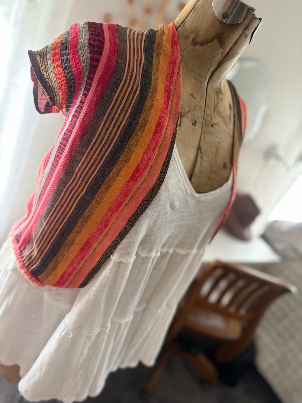 True Craft Striped Cover / Kimono with Fringe.
